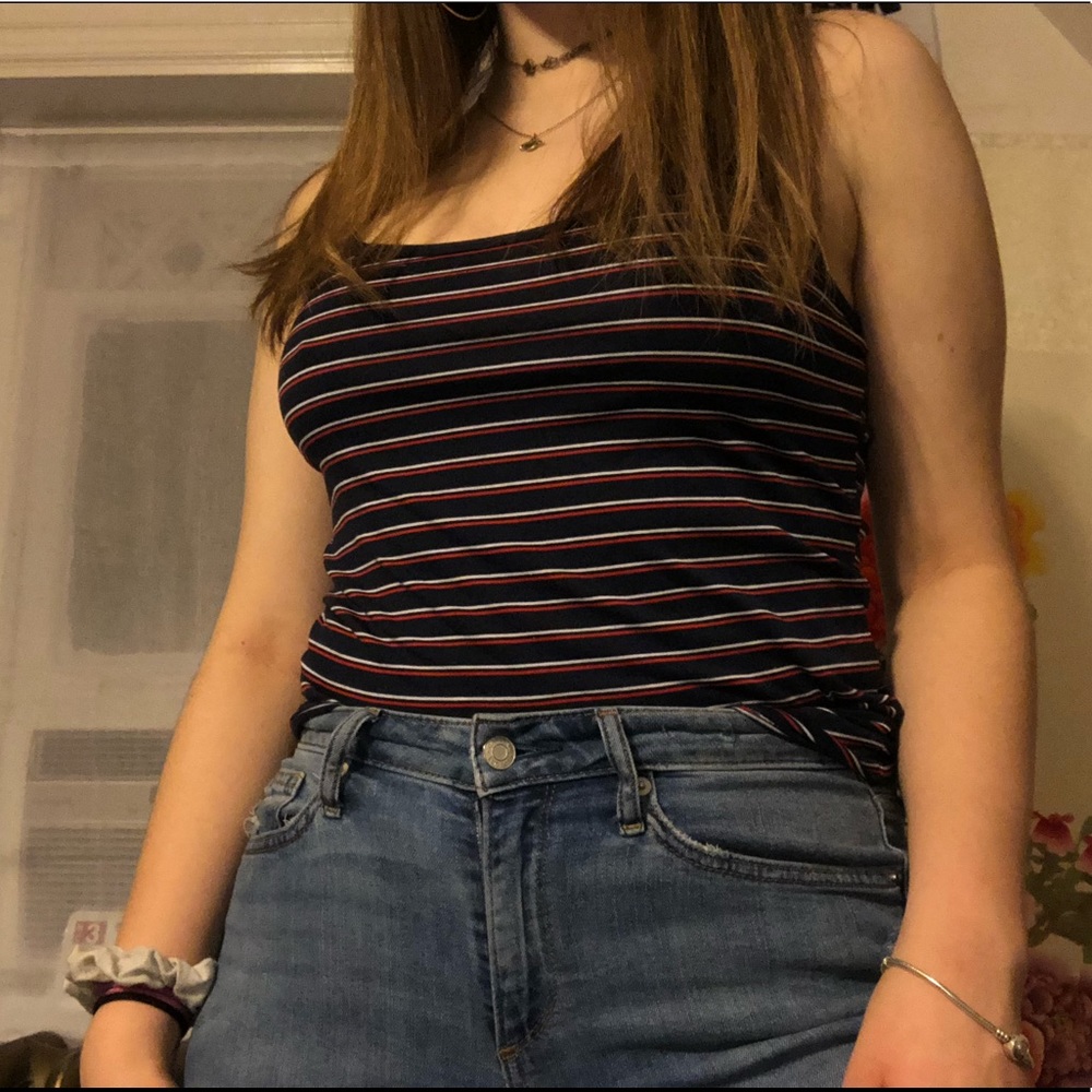 Red and White striped navy tank top